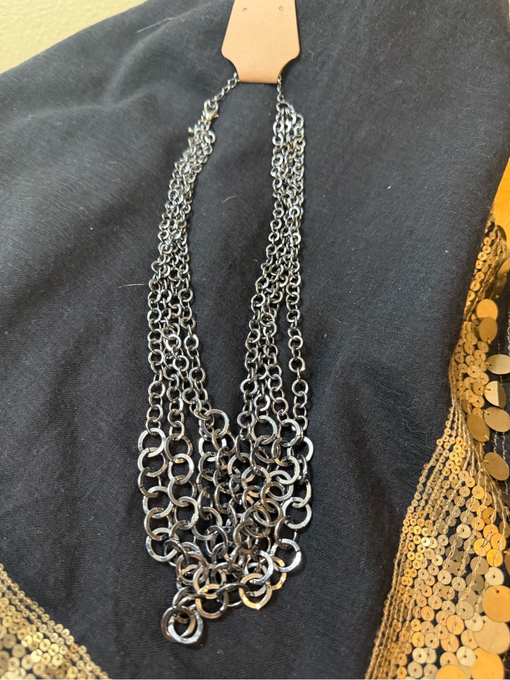 Silver Tone Multi-Strand Chain Statement Necklace